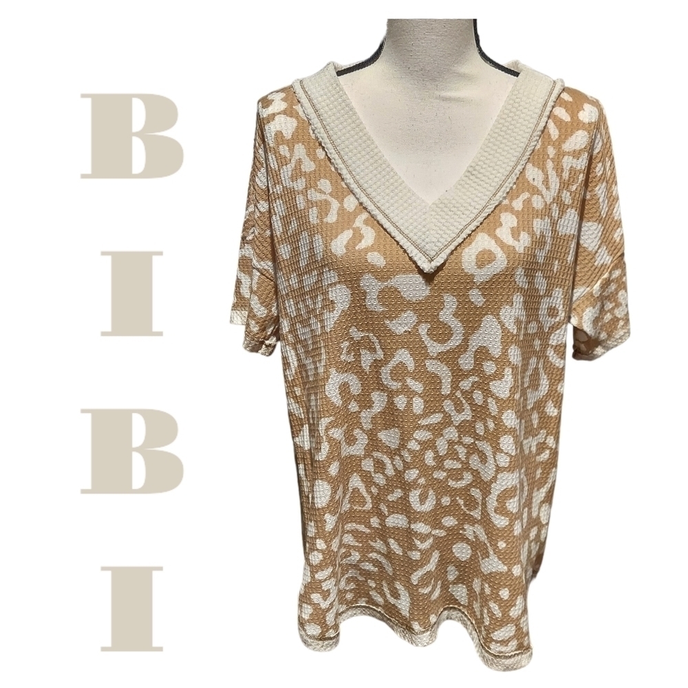 BIBI top womens size medium animal print tan and white